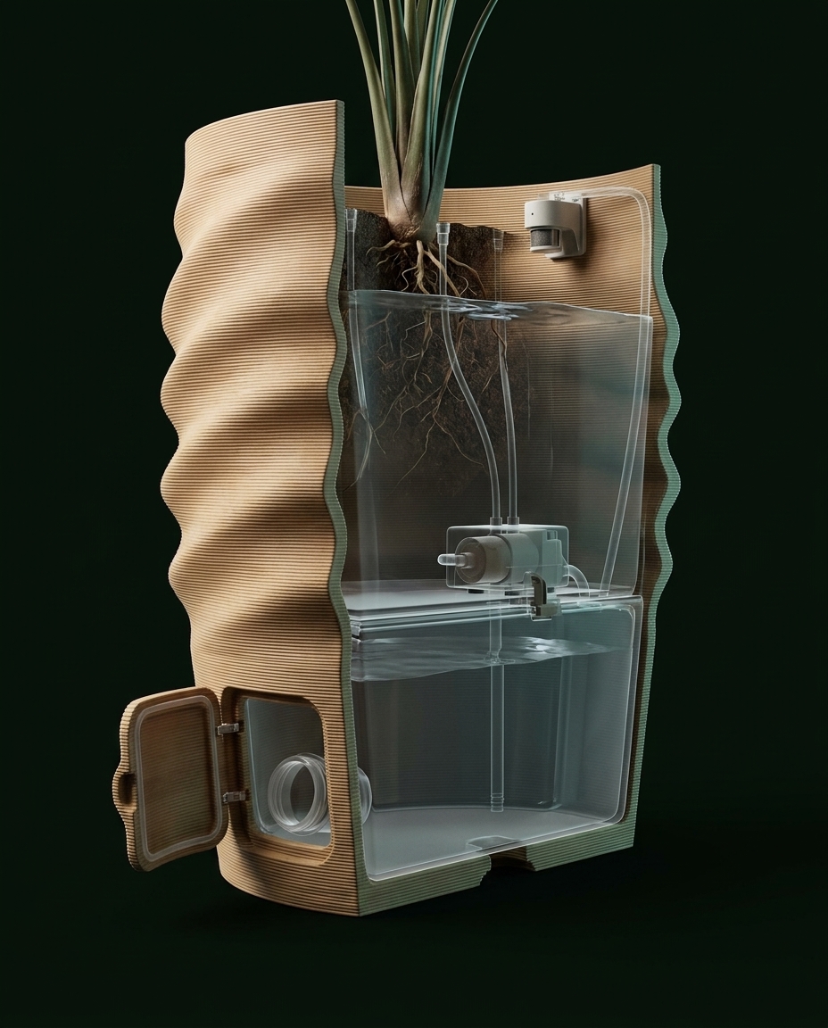 Cutaway of the Canopy planter showing the integrated reservoir